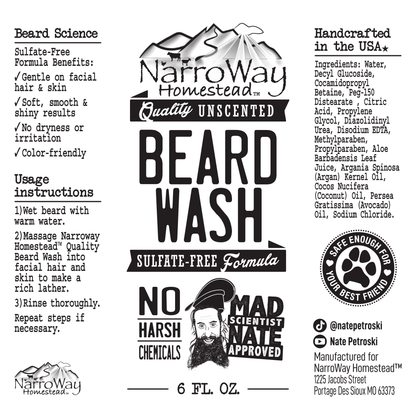 Beard Wash, Unscented, 6oz bottle